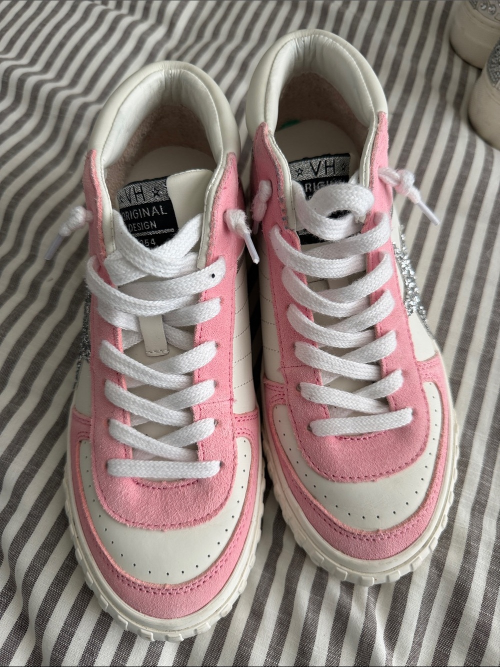 Vintage Havana Pink and White Low-Top Sneakers with Glitter Star